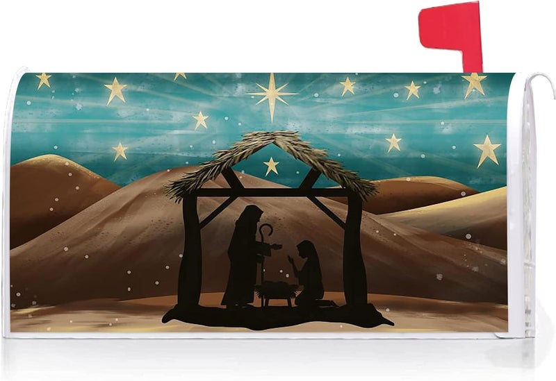 Texupday Winter Christmas Jesus Nativity Scene Decoration Mailbox Cover with Magnetic Strip Mailbox Wraps Post Letter Box Cover Standard Size 21" X 18" for Garden Outdoor Yard Decor - Image 1